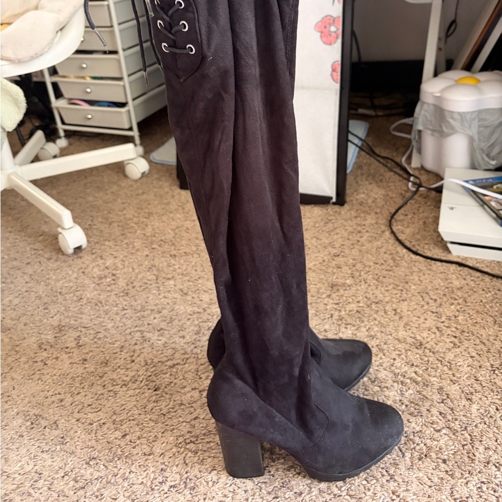 Women’s thigh high suede high heeled boots